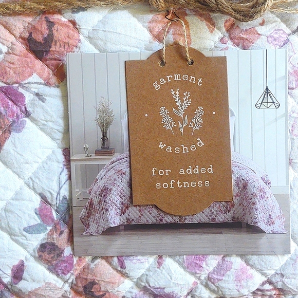 🎁Wildflower Cottages 3pc Quilt Set; Style: Daphnie-Rose Tan-K - Picture 5 of 7